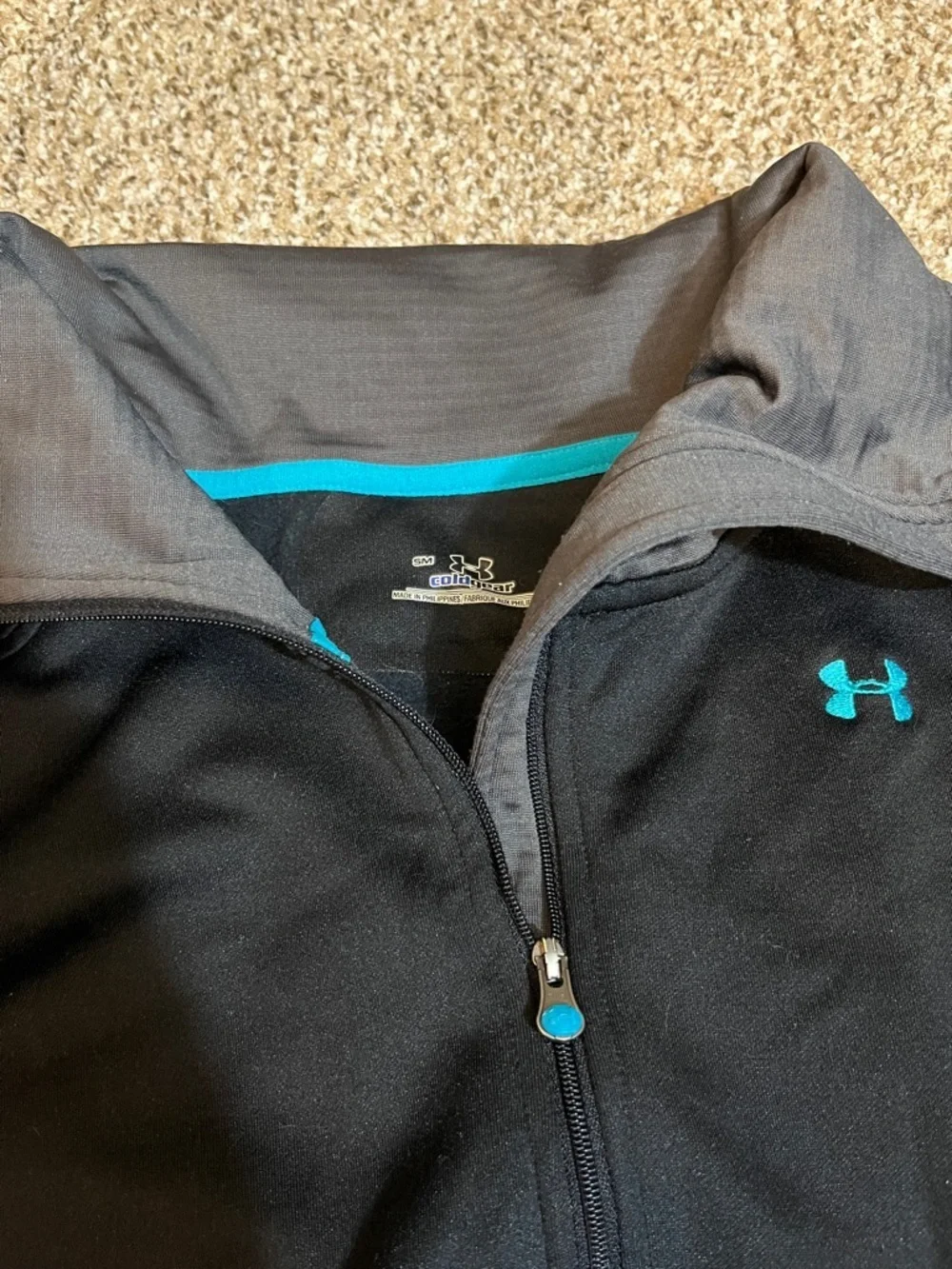 Under Armour Black and Gray Quarter-Zip Pullover with Teal Logo